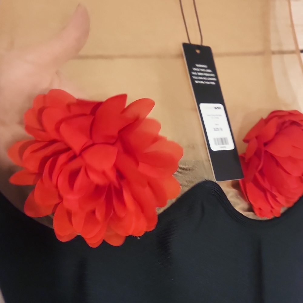 Fashion Nova Black Mini Dress with Red Floral Details - Picture 4 of 8